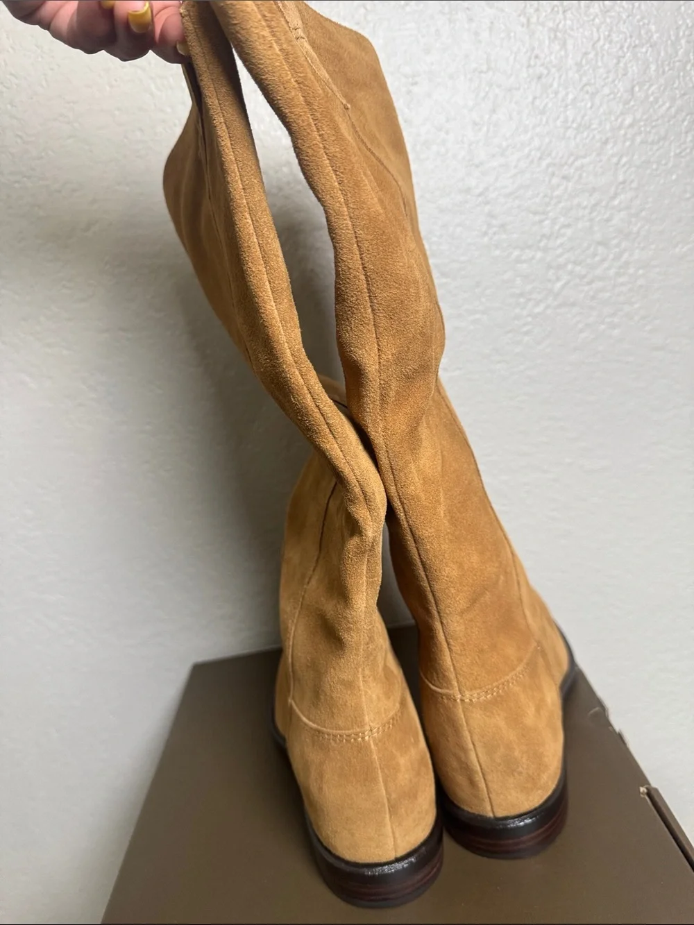 Paolo  Knee-High Suede Boots in Tan